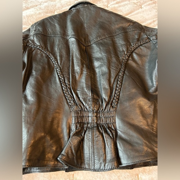 Jackets & Blazers - Black Women's Leather Jacket with Braided Detail